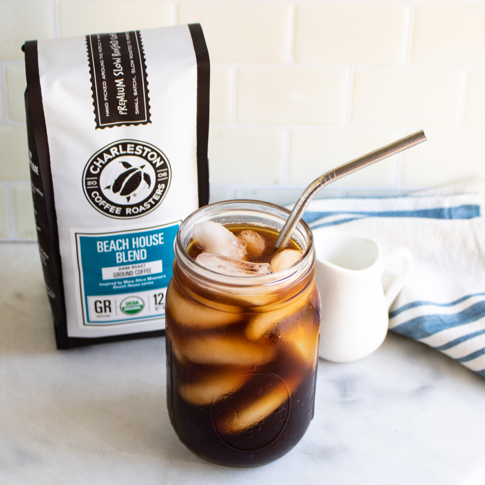 Cold Brew Coffee on Ice with Beach House Blend Coffee Bag