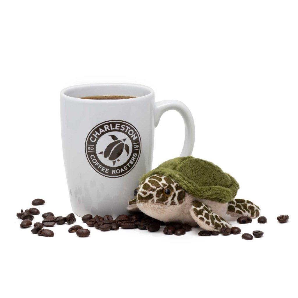 Jo the Plush Sea Turtle + Logo Bistro Mug Charleston Coffee Roasters