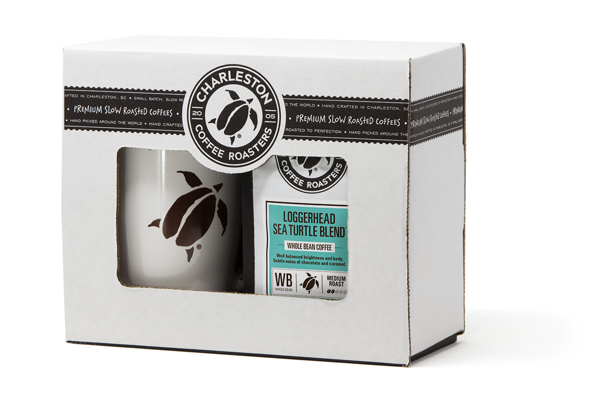 Charleston Coffee Roasters Loggerhead Sea Turtle Blend Gift Box - 12 ounce bag with Signature Logo Mug