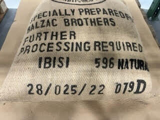 Ibisi Mountain Jute coffee bean bag with lot number