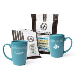 Charleston Coffee Roasters Taste of Charleston Variety Sample Pack Gift Box with Seaside Blue mugs