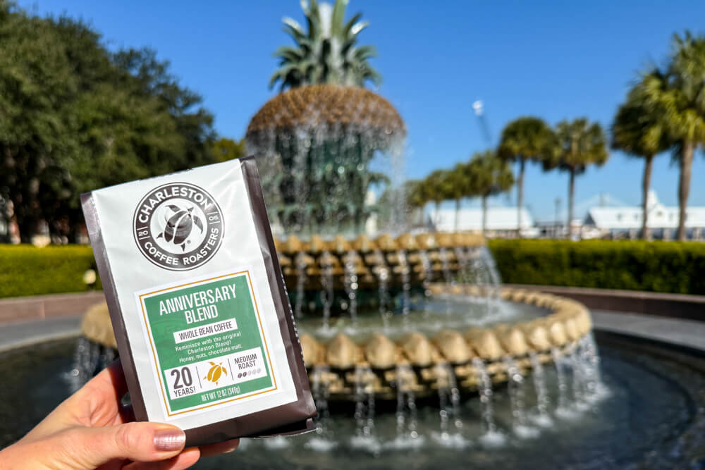 AB-Downtown-Pineaple-2-6695 Charleston Coffee Roasters 20th Anniversary Blend at the pineapple fountain in downtown Charleston, SC